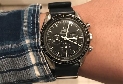 omega speedmaster leather band|omega speedmaster on nato strap.